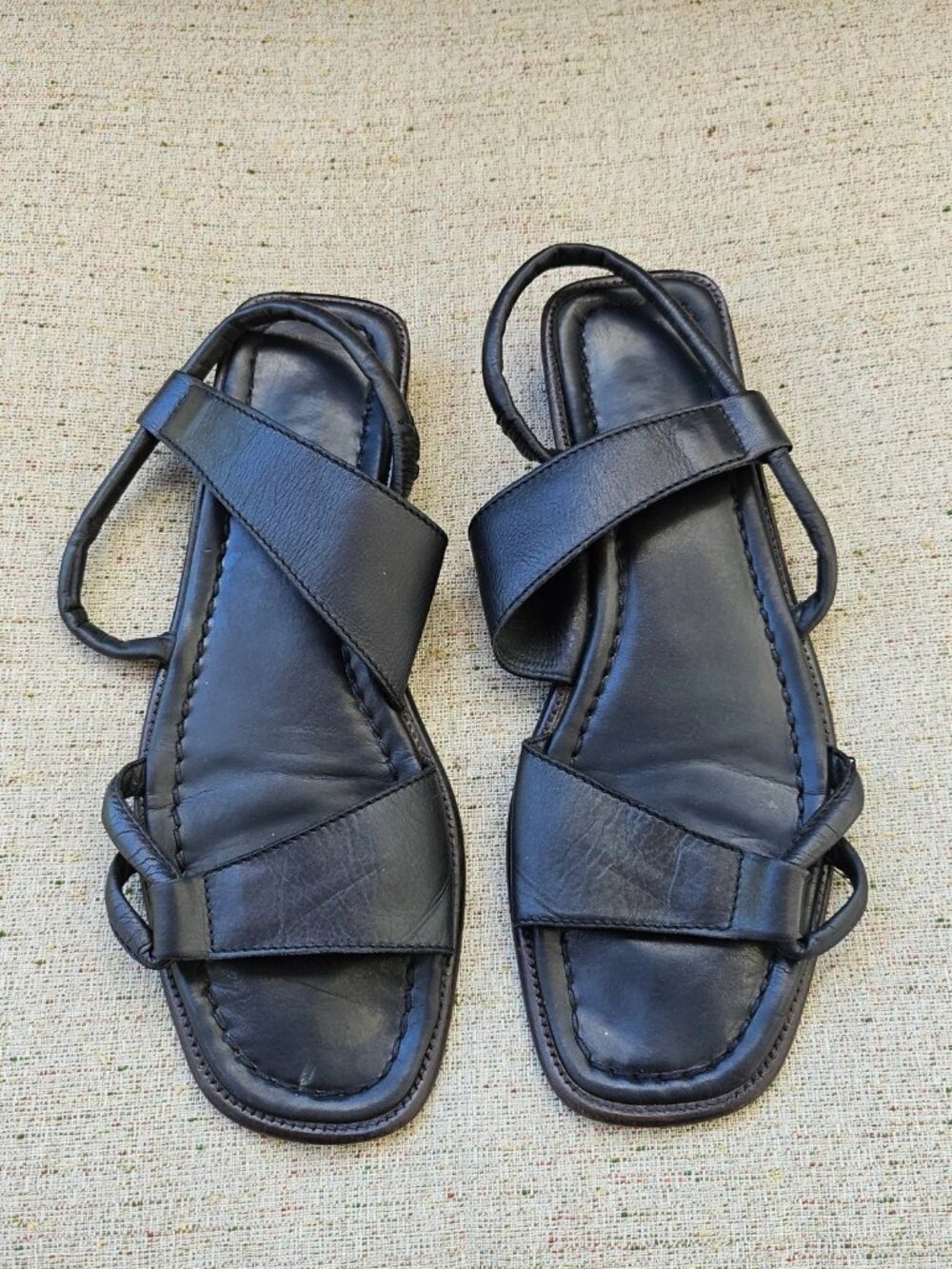 Vintage Bally Switzerland Women Sandal Shoe Black Leather Flat Size 9.5M